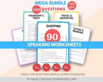 Bundel ESL-gesprekskaarten voor ESL-docenten en -studenten A1 tot B2 – 90 afdrukbare gespreksvragenkaarten | Spreekles pdf