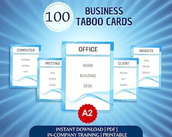 Spel met 100 verboden woorden voor bedrijven | ESL-hulpbron voor docenten | Taboe-kaartspel A2 | Beginnende student | Spreekactiviteit | Digitale pdf