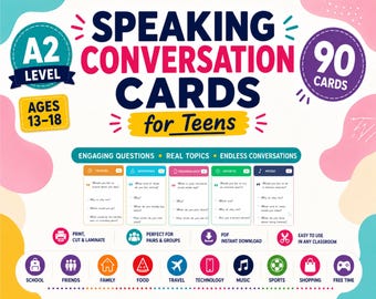 90 ESL Conversation Cards for Teens A2 | 360 Speaking Prompts | Printable EFL Activity | English Conversation Starters | TEFL Classroom, Pdf