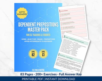 Dependent Prepositions B2-C1 | Advanced English Grammar Workbook | ESL Teacher Resource | Exam Prep | EFL Resource | Printable PDF