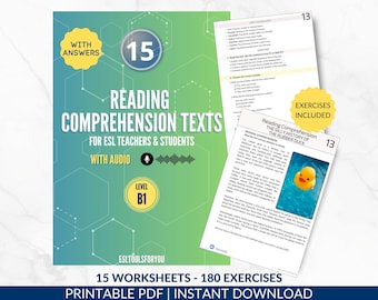 15 ESL Reading Comprehension Texts with Audio | B1 Level ESL Resources for English Teachers | Intermediate Worksheets | Listening | PDF
