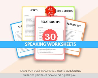 ESL-gesprekskaarten voor beginnende studenten | Engelse vragen (A1-A2) | Leermiddelen Engels voor volwassenen Icebreaker (pdf-werkbladen)