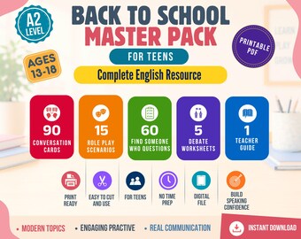Back to School Speaking Activities for teens A2 | ESL Conversation Cards, Role Plays, Find Someone Who, Debate | EFL Resources Printable PDF