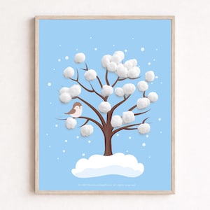 Attività artigianale per bambini: albero innevato con palline di cotone (PDF stampabile)