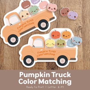 Färgmatchningsspel för småbarn: Höstpumpabilsmatchningsaktivitet för förskola | Halloween Busy Book Montessori Hemundervisning Utskrivbar