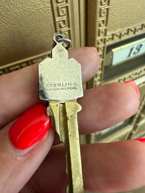 Vintage Sterling & Brass Skyscraper Key Pendant View 4