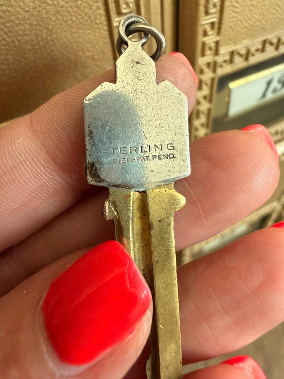 Vintage Sterling & Brass Skyscraper Key Pendant View 5
