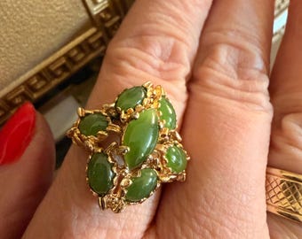 Vintage Goldtone & Green Multistone Cocktail Ring