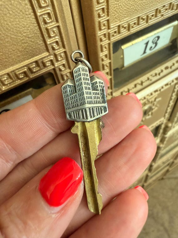 Vintage Sterling & Brass Skyscraper Key Pendant