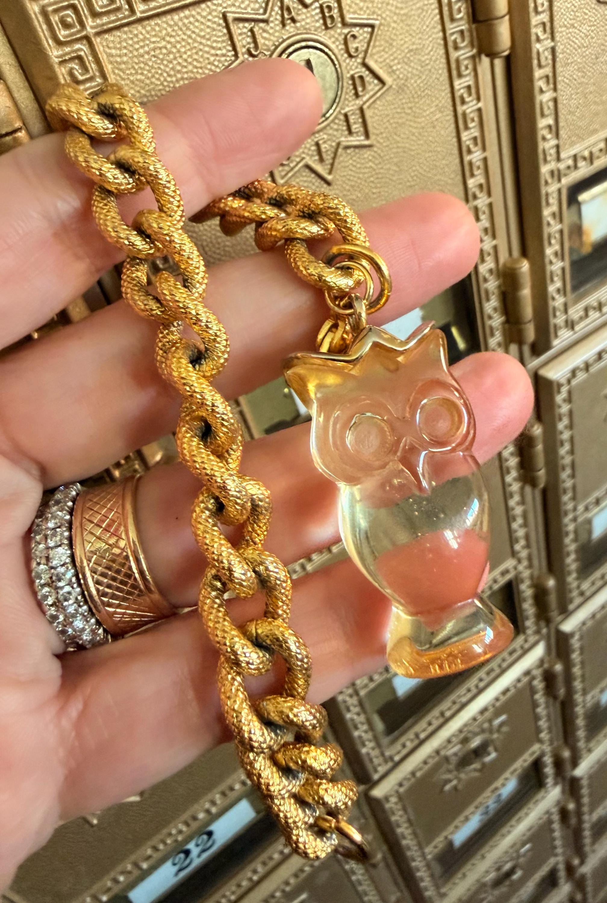 Vintage Goldtone Lucite 70s Owl Bracelet