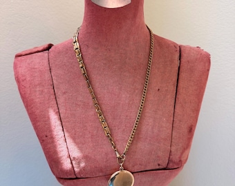 Vintage Victorian Gold Filled Watch Chain Necklace with Large Locket
