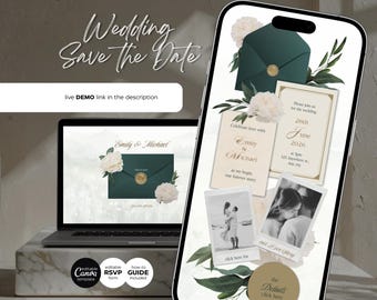 Classic Emerald Wedding Website with RSVP Setup Guide | Elegant Editable Canva Invite