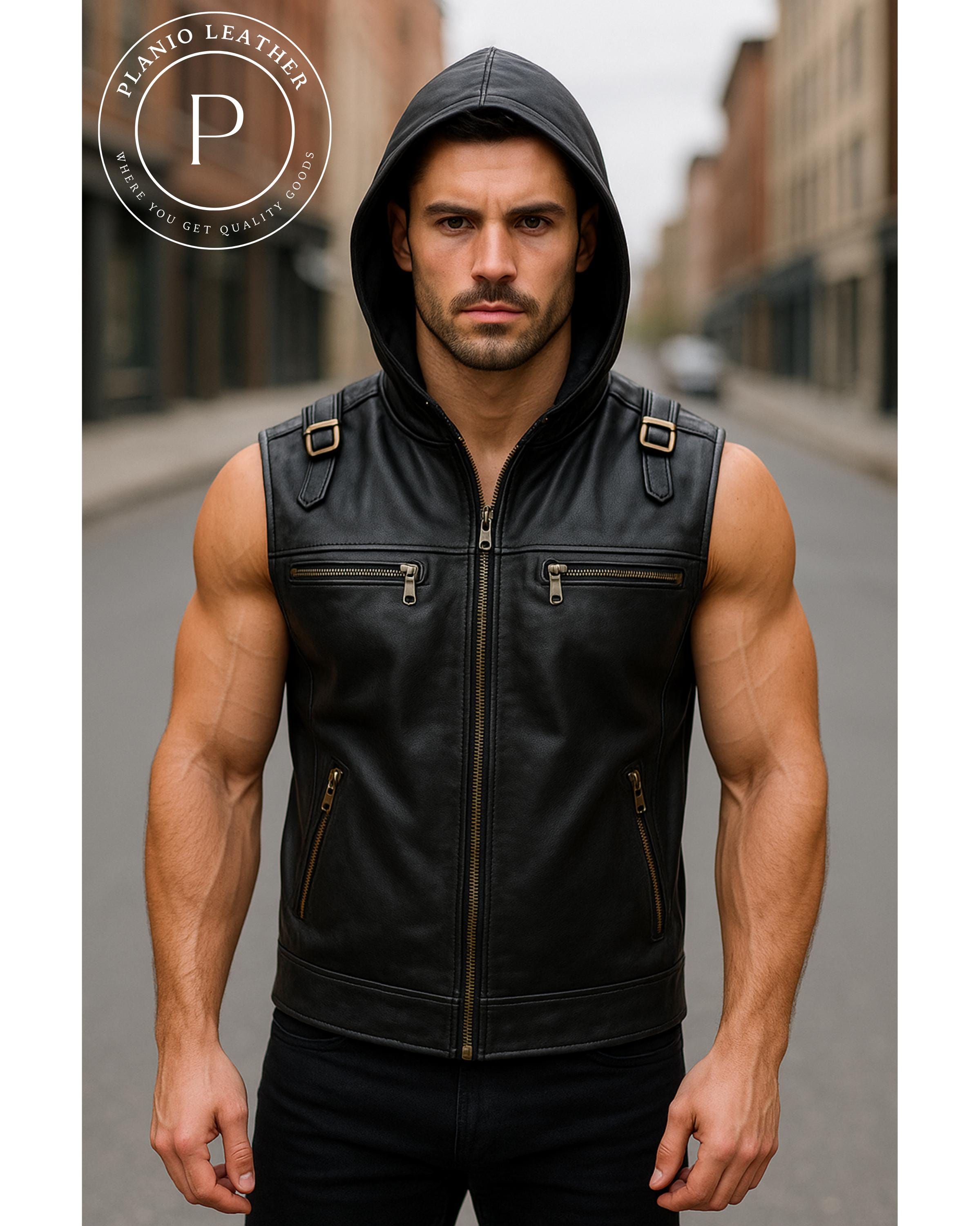 トップス Used Leather Vest Men's Fashion Motorcycle Faux Leather Vest Street Trend Zipper