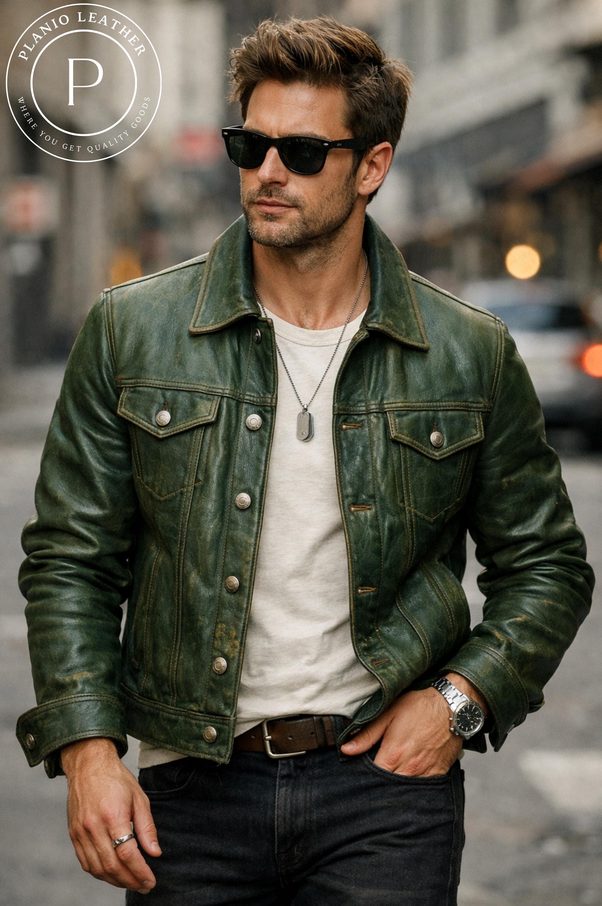 Green leather jacket - Etsy 日本