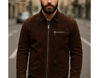 Men's Dark Brown Suede Biker Jacket | Handmade Vintage Style