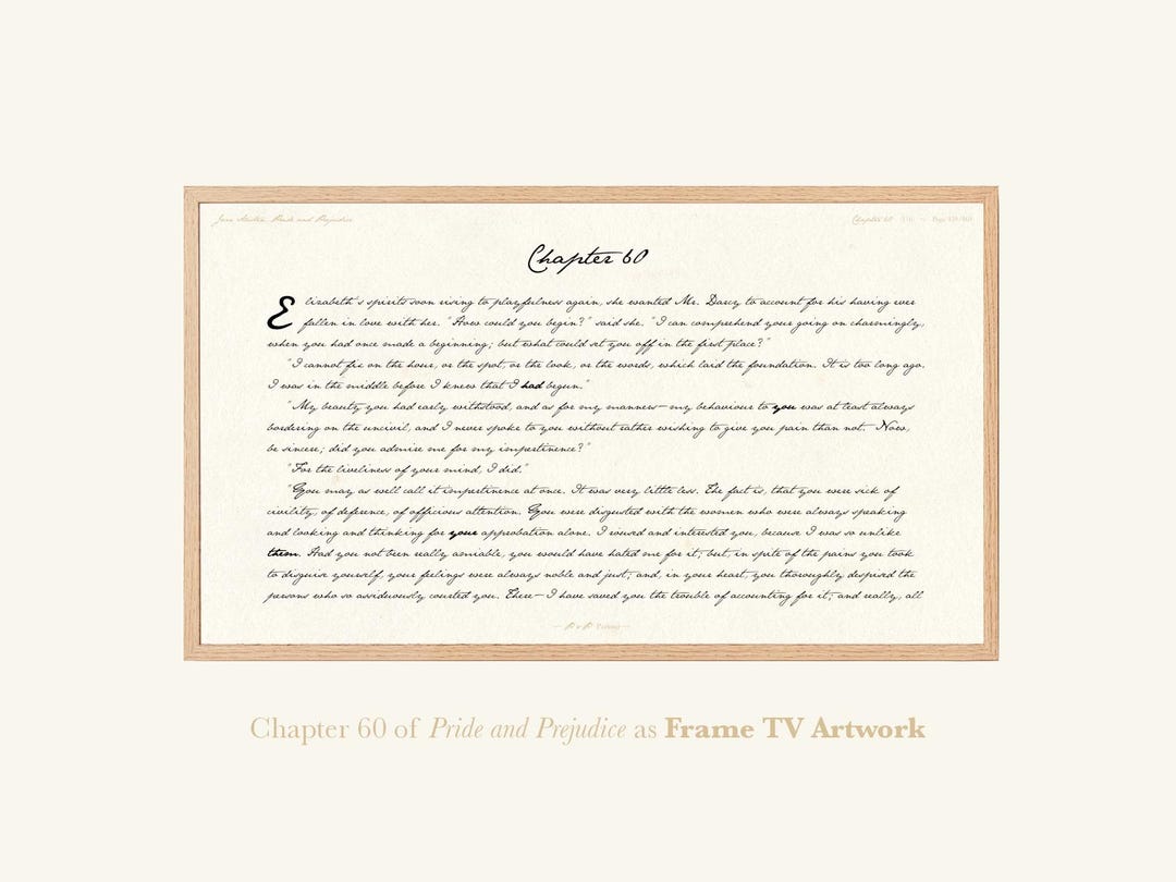 Pride Prejudice Art Digital Download Frame TV Literature Jane Austen ...