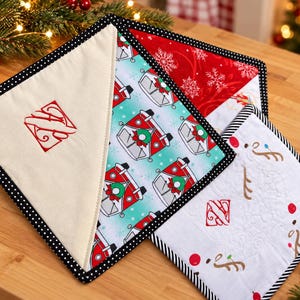 Custom Potholder, Reversible Spoonflower Fabric, Two-Letter Christmas Monogram