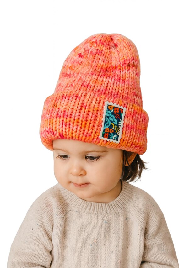 Handmade Knit Toddler Beanie, Rifle Paper Co. Stamp, Indie  display picture 1