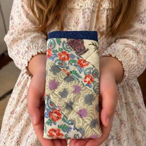 Vintage Quilted Glasses Case, Hand Sewn from Recycled Fabric, Patchwork Eyewear Sleeve