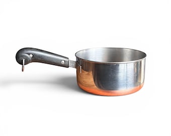 Vintage Revere Ware 2 Qt Saucepan, Pre-1968 Copper Clad Double Circle Logo with Lid