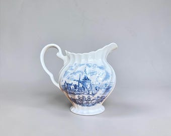 Johnson Brothers Tulip Time Creamer, Ironstone Blue and White Dutch Windmill Transferware