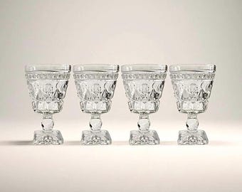 Set of 4 Vintage Indiana Glass Colony Park Lane Clear 4.5" Wine Goblets