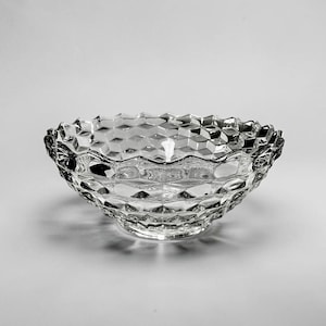 Vintage Fostoria American Clear Glass Serving Bowl, Cubist Pattern 10-Inch Centerpiece, MCM