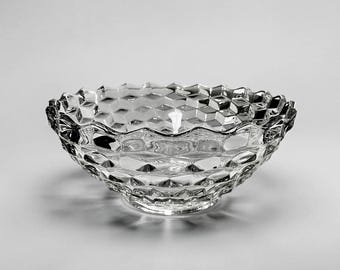Vintage Fostoria American Clear Glass Serving Bowl, Cubist Pattern 10-Inch Centerpiece, MCM