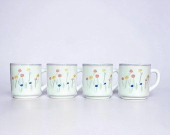 Vintage Arcopal France Floral Tempered Milk Glass Mugs, Cottagecore Kitchen