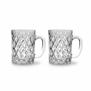 Vintage Arcoroc France Crystal Mugs, Set of 2 Paul Sebastian Diamond Cut