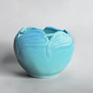 Vintage Van Briggle Ming Turquoise Art Pottery Reticulated Philodendron Leaf Vase Bowl