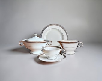Theodore Haviland Shelton Platinum Trim Replacement Teacups Saucers Creamer Sugar Bowl Bread & Butter Plate