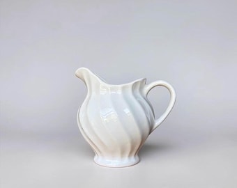 Vintage White Porcelain Swirl Creamer, Fluted Spiral Design, Shabby Chic Farmhouse Style
