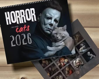 Skräckfilmskatter 2026 Väggkalender: Spöklik Michael Myers-present
