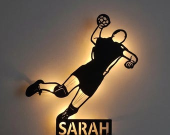 Personalized handball player wall lamp, sign or display with desired name, perfect gift for handball players and athletes