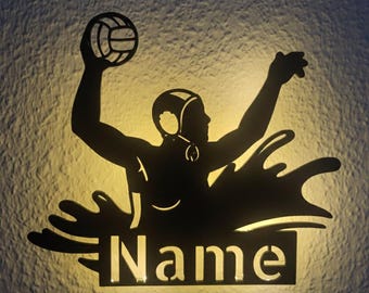 Personalized water polo wall lamp, sign or display stand with name; Perfect gift for female water polo players and athletes