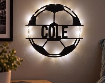 Football with personalized name: wall lamp, sign or display stand
