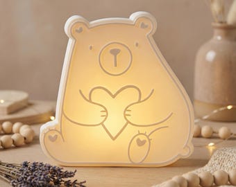 Cute bear night light for children with remote control – Sustainable 3D printed lamp made of PLA