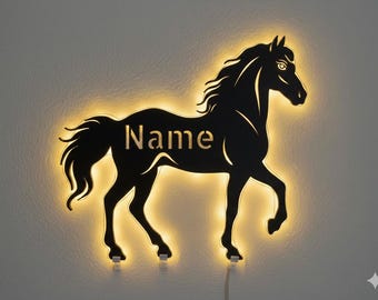 Horse Lamp, Horse Wall Lamp, Night Light, Personalized with Name | Gifts for Newborn Girls | Battery Operated