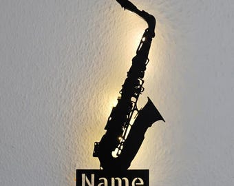 Personalized alto saxophone lamp, sign or display stand with name – gift for alto saxophone lovers and saxophone players
