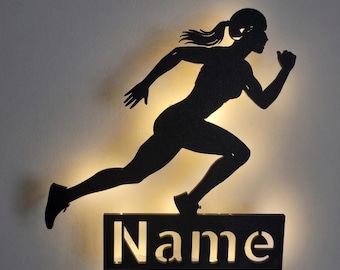 Personalized wall lamp, sign, or display for female runners with a name of your choice | Gift for female athletes, joggers, and track and field athletes