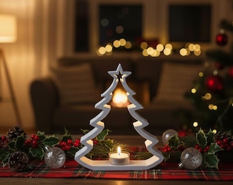 Modern Christmas tree tealight holder | Atmospheric Christmas decoration made from 3D printing (PLA) | Advent candle holder