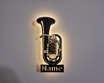 Tuba wall lamp, sign or display personalized with name | LED wall lamp or table display | Gift for tuba players & musicians