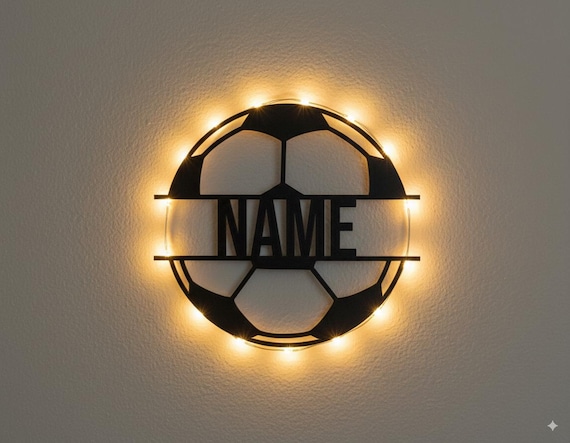 Fußball Geschenke Deko Wand Lampe Nachtlicht personalisiert mit Namen I Geschenk für Jungs Jungen Mädchen & Erwachsene I Batteriebetrieb