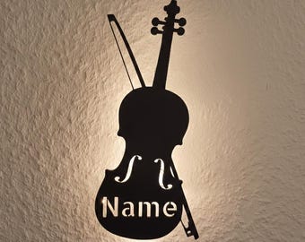 Violin wall lamp, sign or display; gift idea for violinists, violinists & violinists; night lamp; LED light