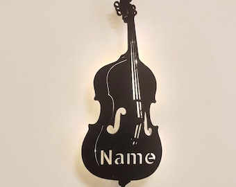 Double bass wall lamp, sign or display personalized with name, double bass player, gift for musicians, bassists and bass players