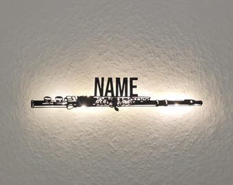 Lámpara de pared con luz nocturna LED personalizada para flautistas, regalo para músicos, flautistas y amantes de las bandas de flautistas.