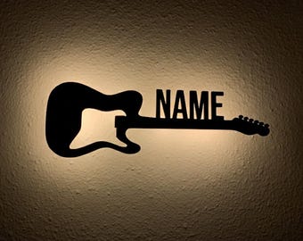 Personalized electric guitar wall lamp, sign or display personalized with name, decoration, gift for guitarists.