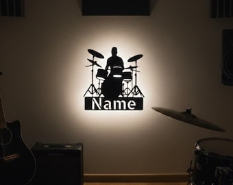 Lámpara de pared decorativa LED para batería, personalizada con nombre | Idea de regalo para músicos | Funciona con pilas
