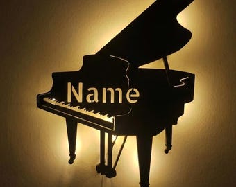 Personalized piano/pianist wall lamp, sign or display with name, perfect gift for music teachers, pianists and female pianists